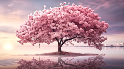 Obraz na płótnie Canvas Enchanting sakura tree in full bloom, its delicate petals painti
