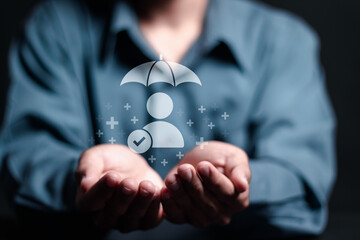 Online insurance concept, Person hold with virtual online insurance icon for health insurance and...