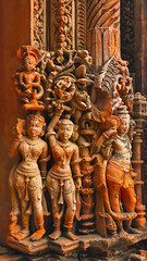 Sculptures of women and Doorkeeper of Temple, Chandrabhaga Temple, Jhalarapatan, Rajasthan, India.