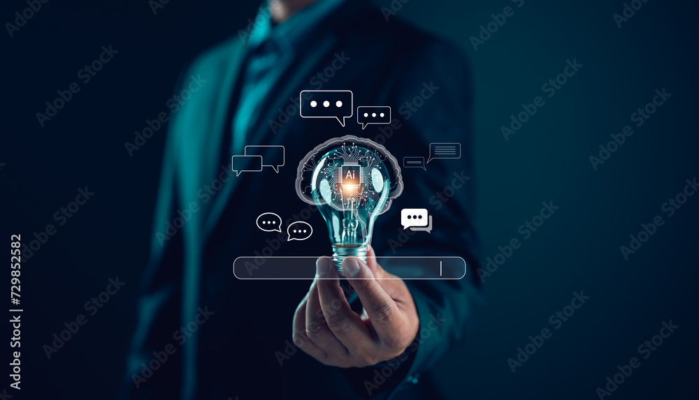 Aufkleber ai tech, businessman show virtual graphic global internet connect robot chat with ai, artificial int