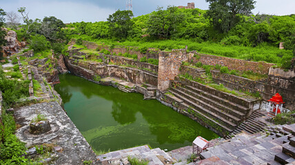 Fototapeta na wymiar Water Tank or Bawdi in the Campus of Mandalgarh Fort, Bhilwara, Rajasthan, India.