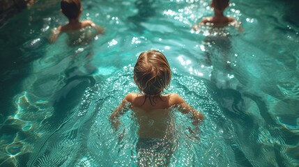 Children kids toddlers swimming in a pool