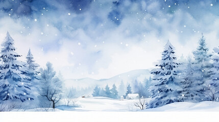 Fototapeta na wymiar Watercolor landscape winter