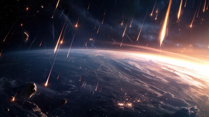 A view of meteorites falling from the sky - obrazy, fototapety, plakaty