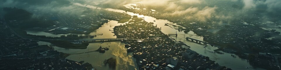 Aerial view of floods in Japan - obrazy, fototapety, plakaty