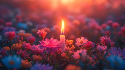 Foto auf Acrylglas Flower Power A Glowing Candle in a Field of Wildflowers Generative AI © riya