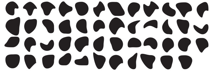 Blob shape organic set. Random black cube drops simple shapes. Collection forms for design and paint liquid black blotch shapes