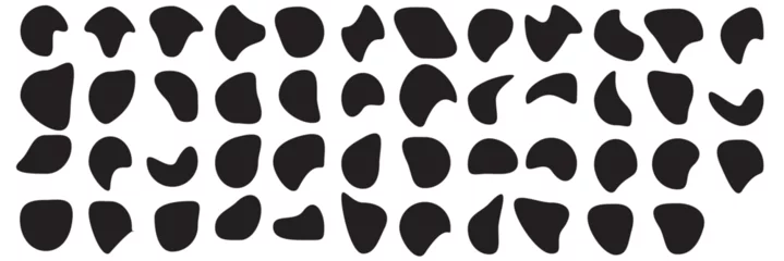 Fotobehang Blob shape organic set. Random black cube drops simple shapes. Collection forms for design and paint liquid black blotch shapes © Color CF ID: #35219