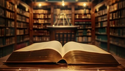 Fototapeta premium Open book in a library