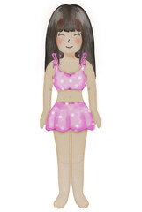 summer set, outfits,girls bikini set A boy carries a 
Swimming ring, sunscreen, sunglasses, a parasol, sea shells, and the sun,hand drawn cartoon style