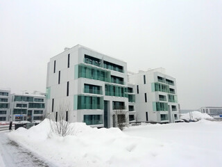 Moscow, Russia - Febrary 4, 2022: Skolkovo innovation center is a modern scientific and technological innovation complex. Russian silicon valley. Residential quarters of Skolkovo residents. 