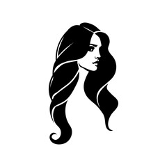 Beautiful face, fashion woman, element design, nails studio, curly hairstyle, hair salon sign, icon. Beauty Logo. Vector illustration