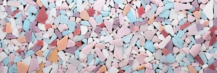 ceramic stones, light pink and aquamarine, close-up, top view. pastel floor covering is a banner.