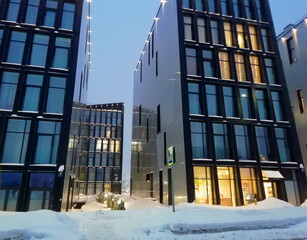 Moscow, Russia - Febrary 4, 2022: Skolkovo innovation center is a modern scientific and technological innovation complex. Russian silicon valley. Residential quarters of Skolkovo residents. 