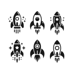 Meubelstickers Ruimteschip Set of Vector black Rocket icon on transparent or white background