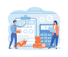 Cash Flow Vector Illustration Concept. Business people with online cash flow report. flat vector modern illustration 