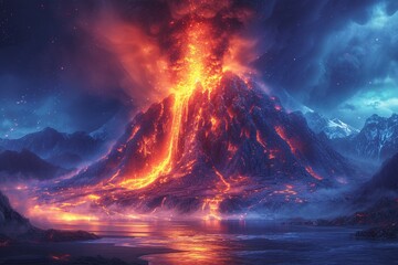 Volcano Eruption in the Desert A Stunning View of the Lava Flow Generative AI - obrazy, fototapety, plakaty