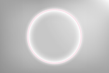 Glowing Ring on Pink Pastel gradient background. Girly pink background template with bright LED light ring in center.  Vector Illustration.