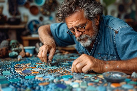 Glass Artist at Work Crafting Beautiful Mosaic Art Generative AI