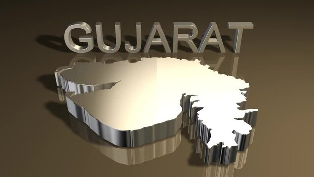 Map of Gujarat Tilt Down in 3D Golden Theme