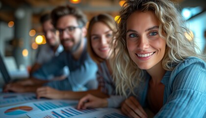 Business Team Collaborates on Financial Review, Nodding in Agreement for Growth and Success