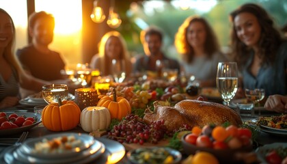 Feast Gathering: Close-Up of Group Enjoying Meal Together at Dining Table
