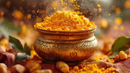 Golden Glow of Turmeric A Spicy Blend for a Healthy Lifestyle Generative AI - obrazy, fototapety, plakaty