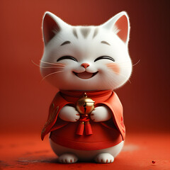 3d logo of chibi cat isolated on a red lucky envelope background