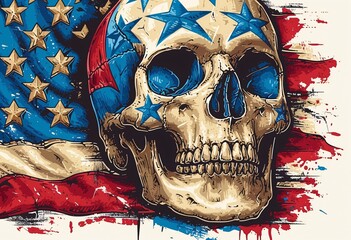 Skull on American Flag Generative AI