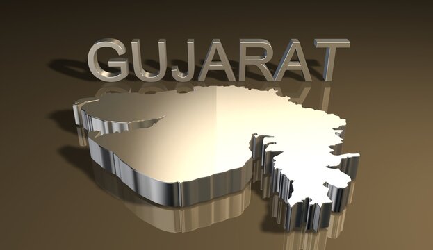 Map of Gujarat in 3D Golden Theme