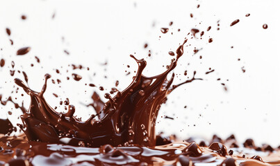 Fototapeta premium chocolate syrup float in the air in white background.