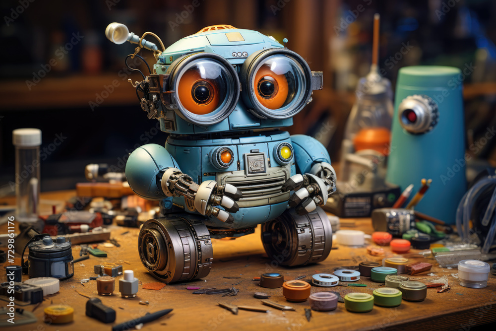 Poster building a simple robot from a diy electronics kit, exploring technology and innovation. concept of 