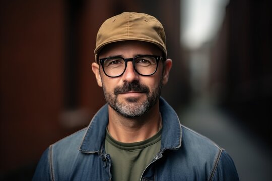 Portrait of a handsome hipster man with glasses and a cap