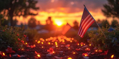 Foto op Plexiglas Glowing Leaves and Flags A Spectacular Sunset Display Generative AI © riya