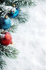 Obraz premium Winter vacation greeting card template, blank space for text, colorful, bright, professional photo, studio shooting