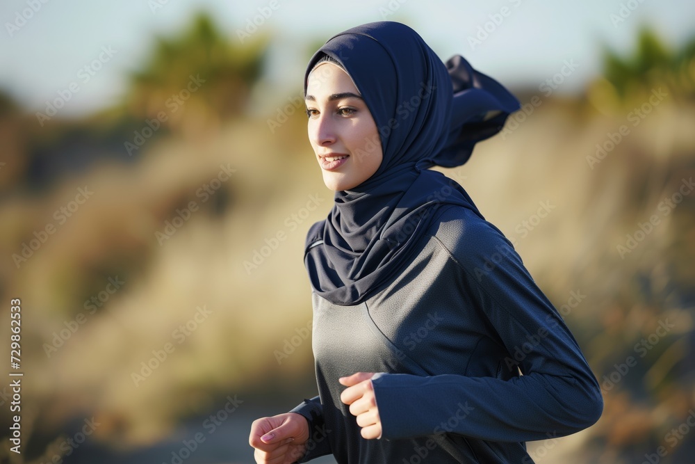 Canvas Prints fitness shot of an arab woman in a sports hijab jogging