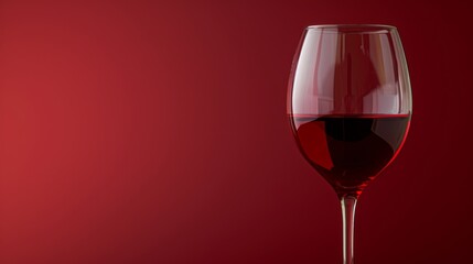 Glass of red wine on a red background.