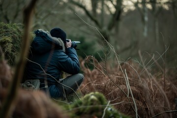 person in a bird hide photographing an elusive species