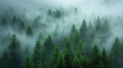 A Glimpse into the Enchanted Redwood Forest Shrouded in Morning Fog. Made with Generative AI Technology