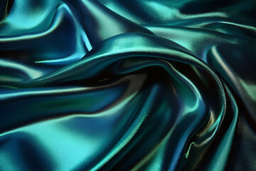 Obraz premium Luxurious teal satin fabric with elegant glitter close-up