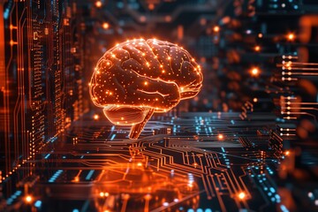 Brain Electronic Circuit Board with Futuristic Digital Design and Space-Inspired Cyberspace Pattern for Technology and Computer Concept Brain Connection AI Network