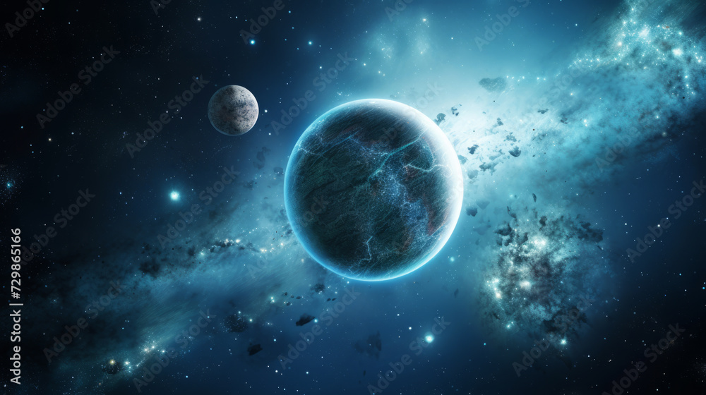 Sticker spectacular outer space view with planets and star clusters