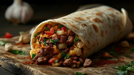 burritos with meat, vegetables and garlic, shawarma, kebab