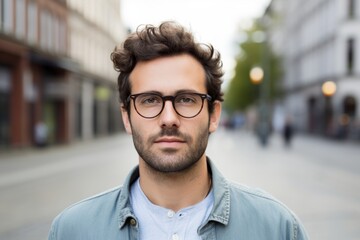 Portrait of young handsome man with eyeglasses on the street