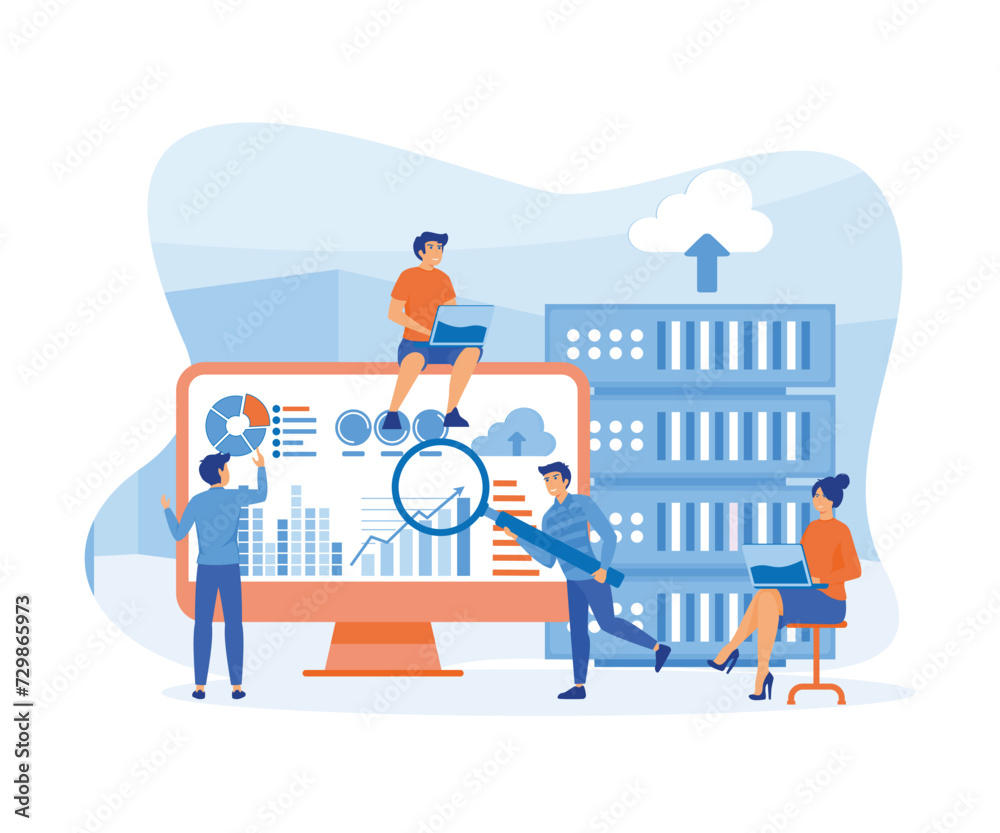 Poster business technology cloud computing service concept and data center storage server connect on cloud 