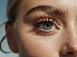 Obraz premium Close up of Eyelash Care Treatment Procedures, Staining, Curling, Laminating and Extension for Lashes. Beauty Model with Long Eyelashes. Skincare, Spa and Wellness. 