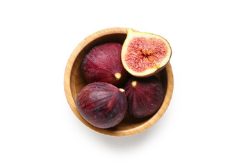 Bowl full of ripe fresh figs isolated on white background