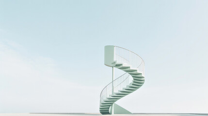 Minimalist image of a white spiral staircase against a clear sky, symbolizing ascent and clarity of thought.