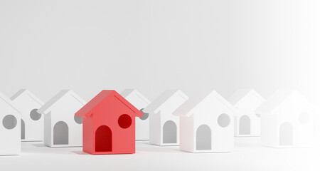 Red house in among white houses for real estate property industry.