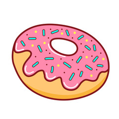 Isolated donut icon with pink icing on white background. - 729869395